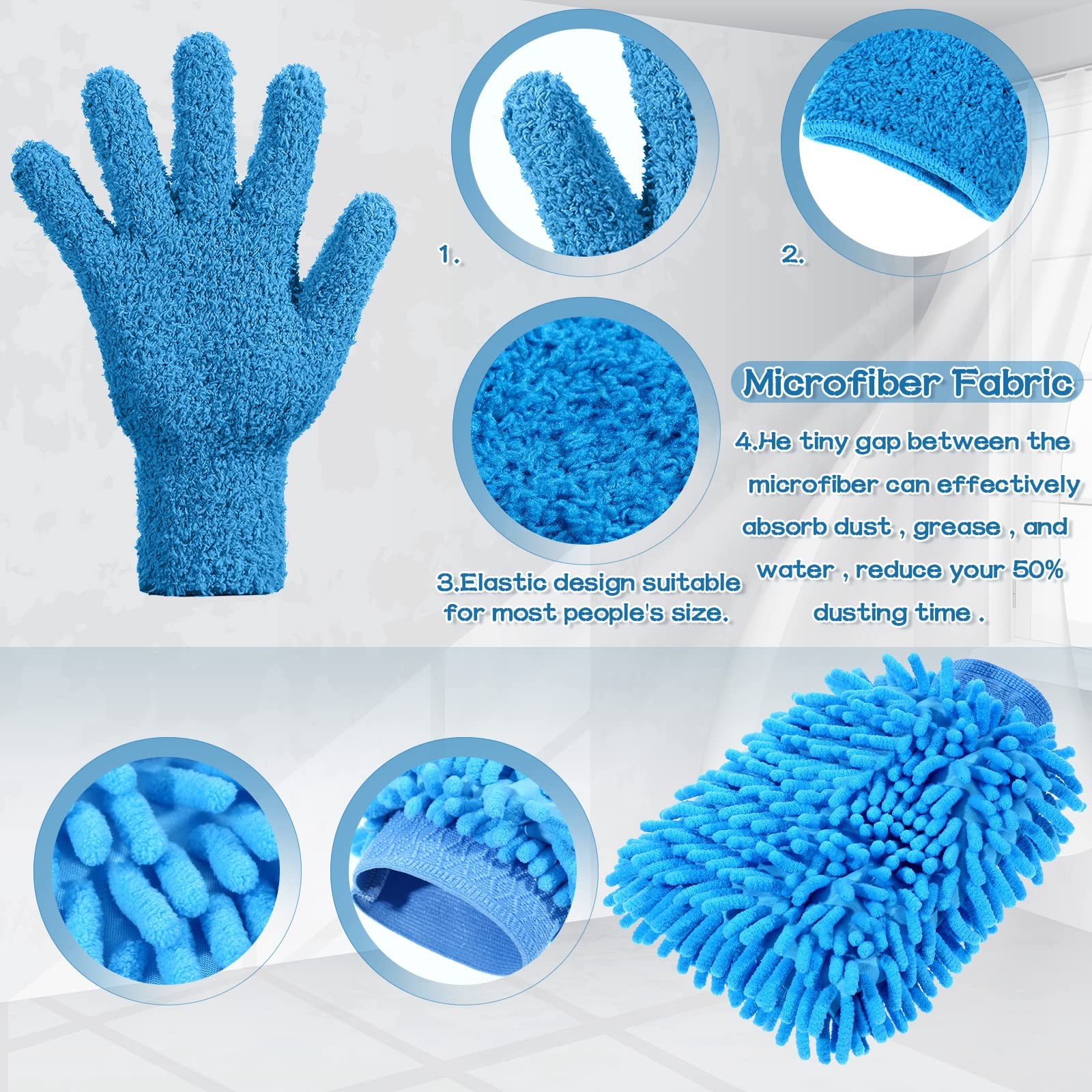 Potchen 6 Pcs Microfiber Dusting Mitt Gloves for 6 Piece Set, Blue, Green