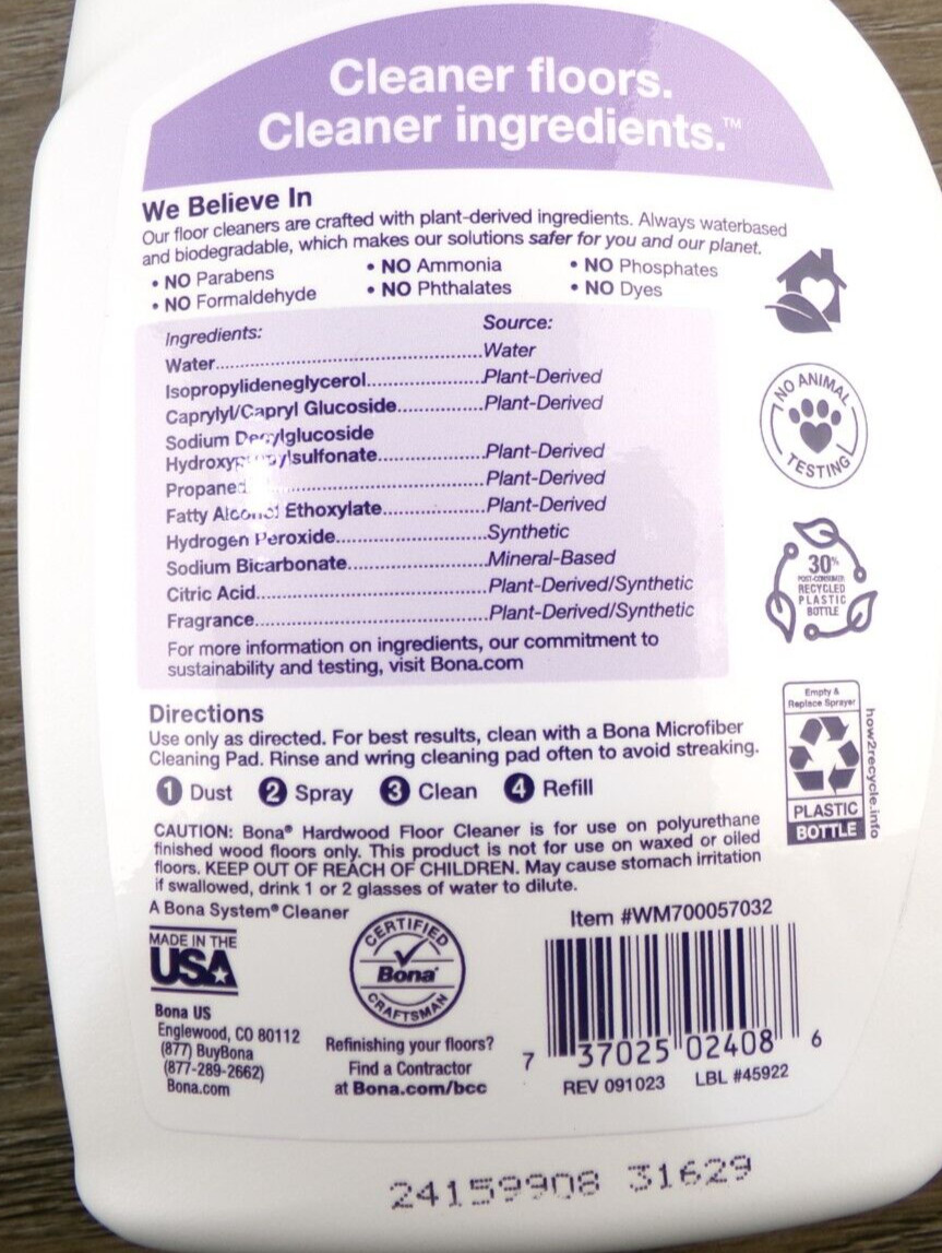 Lot of 2 Bona Hardwood Floor Cleaner, 22oz Each, Lavender Thyme, New S4