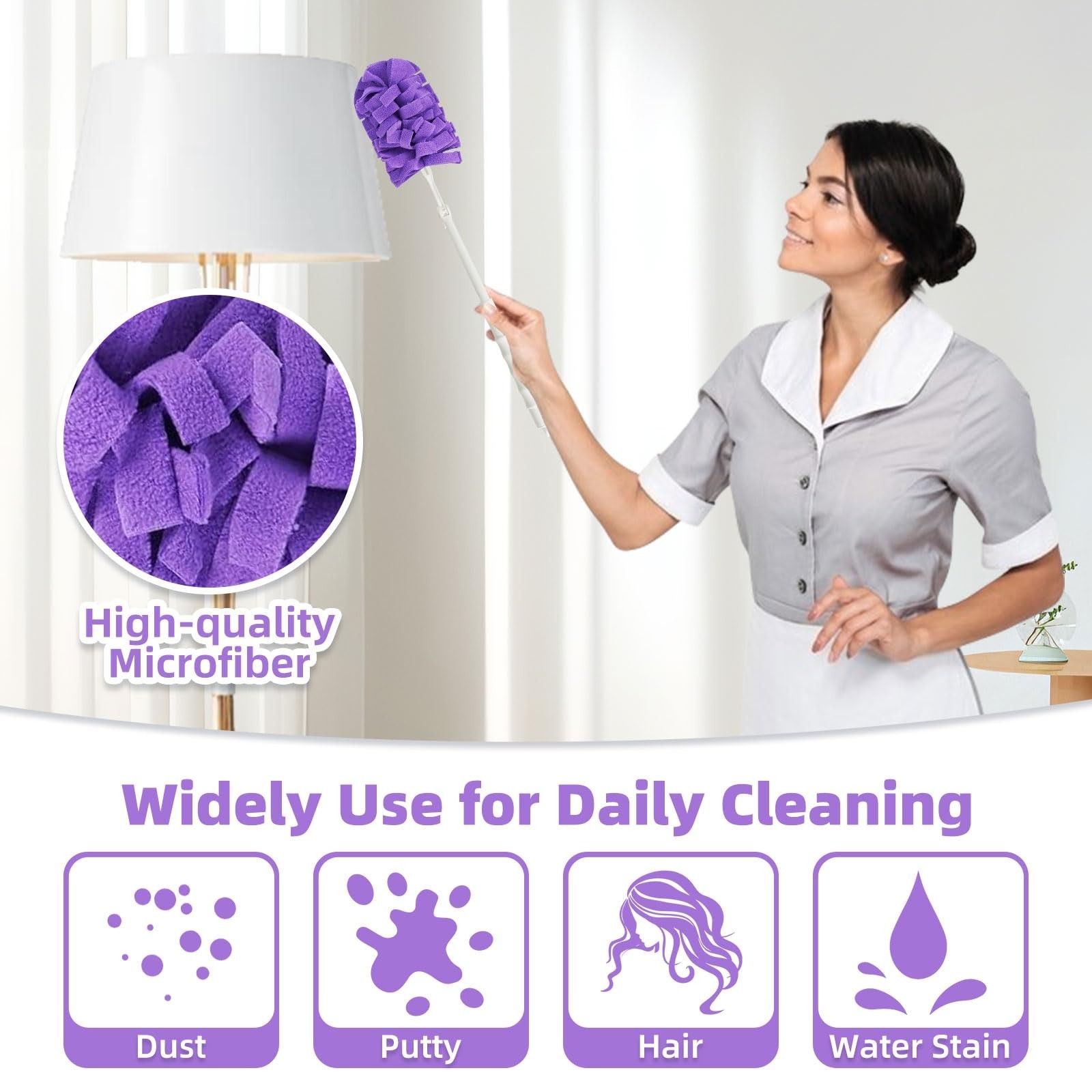 6 PCS Washable Fleece Duster Refills, Heavy Duty 360° Cleaning Pads + Handle