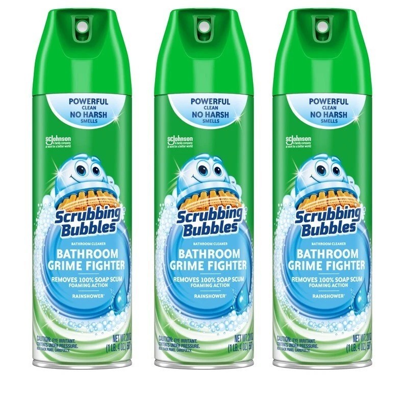 3x- Scrubbing Bubbles Rainshower Scent Bathroom Grime Cleaner 20 oz Foam Spray