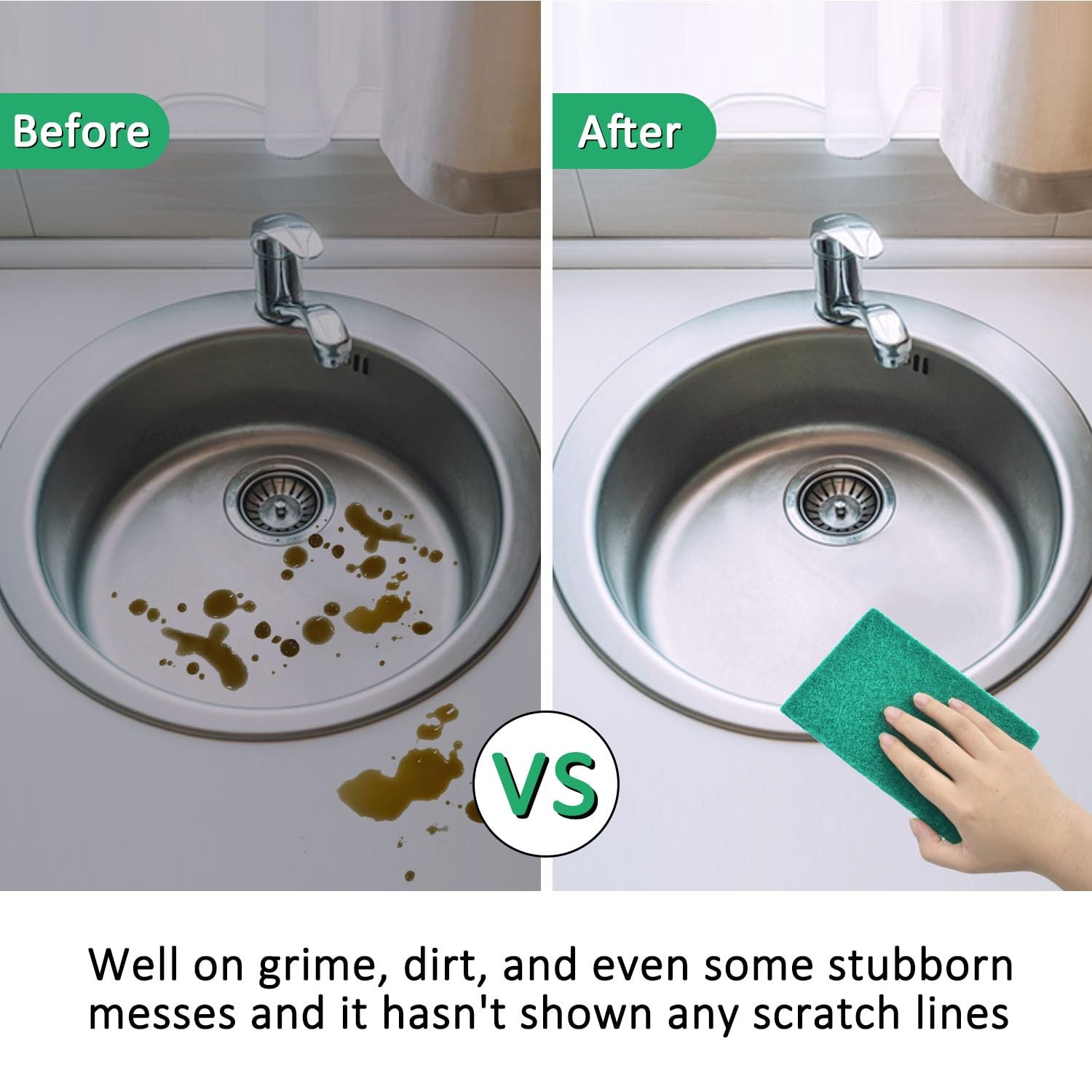 100 PCS Scouring Pad Reusable Household Green Scrubbing Pads for Cleaning, Mu…