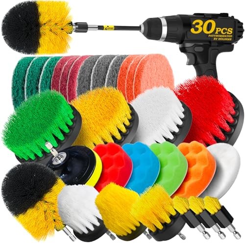 30 Piece Drill Brush Attachment Set Nylon Sponge Wool Cleaning Kit