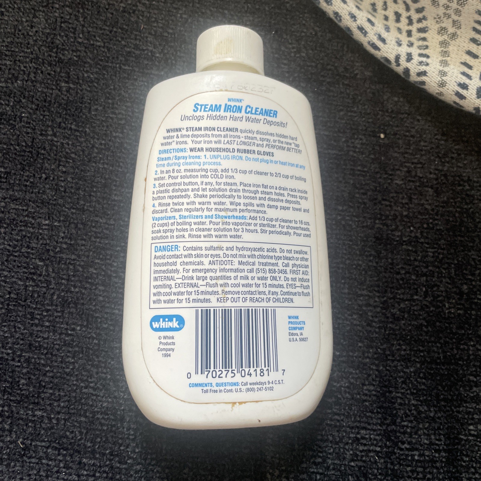 Whink Steam Iron Cleaner Unclogs Hard Water Deposits Discontinued 10 oz
