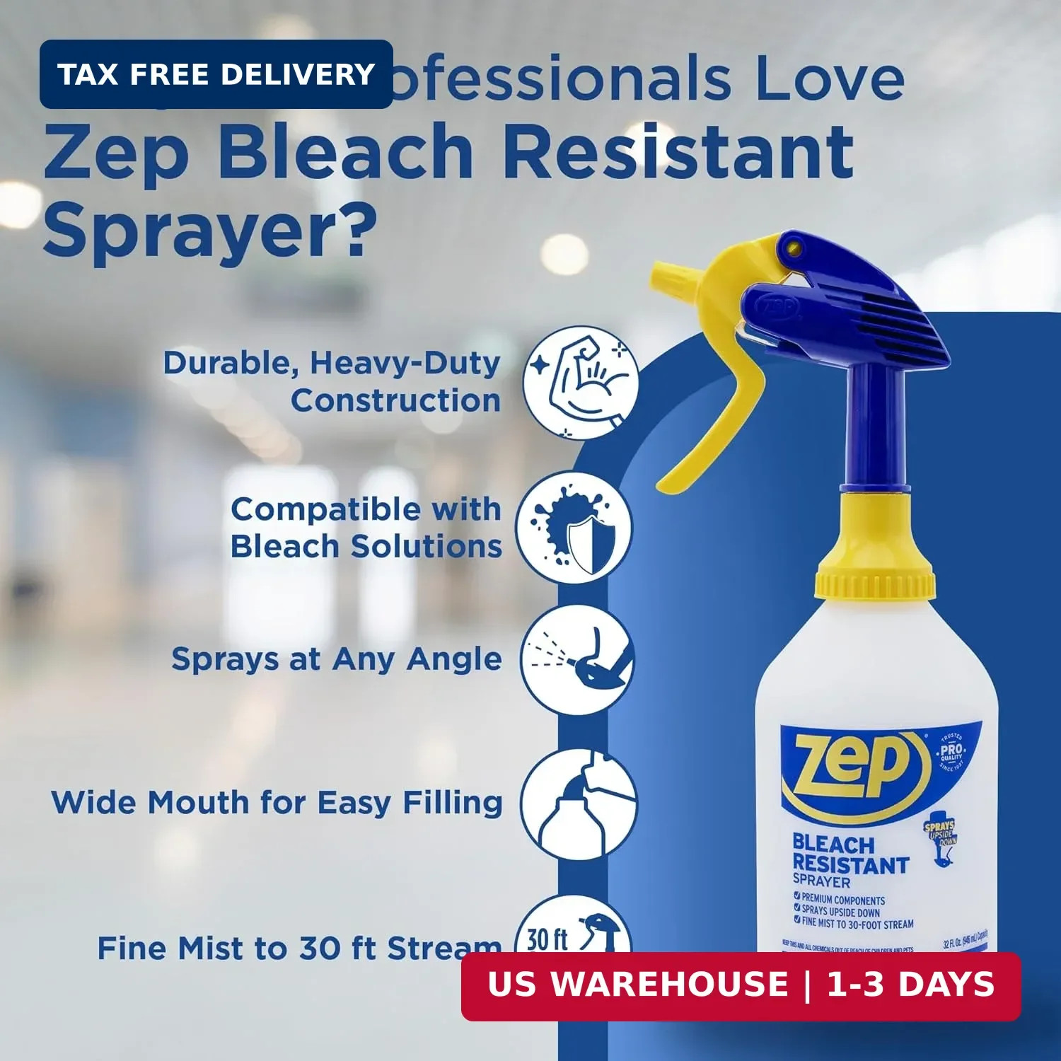 Zep New Bleach Resistant Professional Sprayer 2.0 Bottle 32 Ounces – 30 Foot Spr