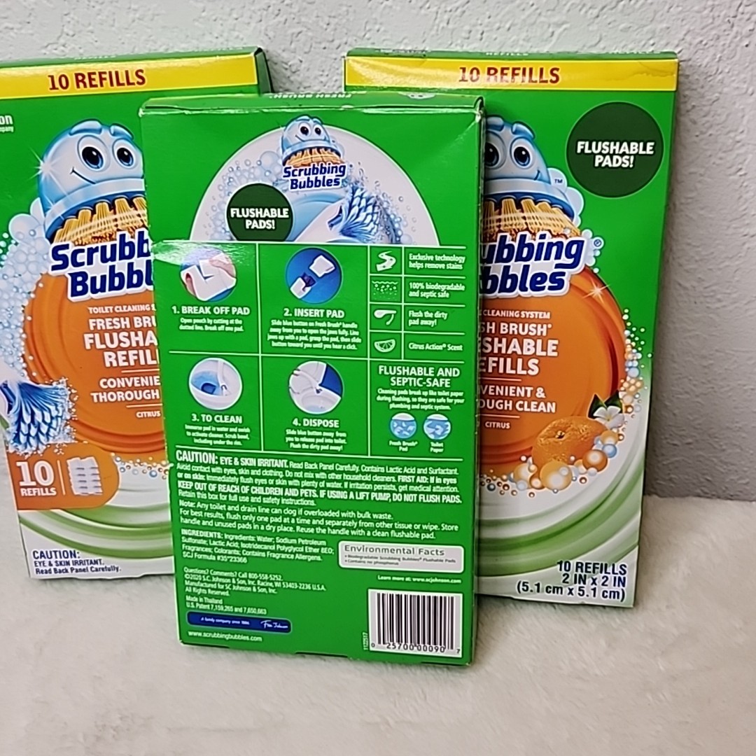New Scrubbing Bubbles Fresh Brush Flushable Refills 30ct Toilet Pads 3 Boxes