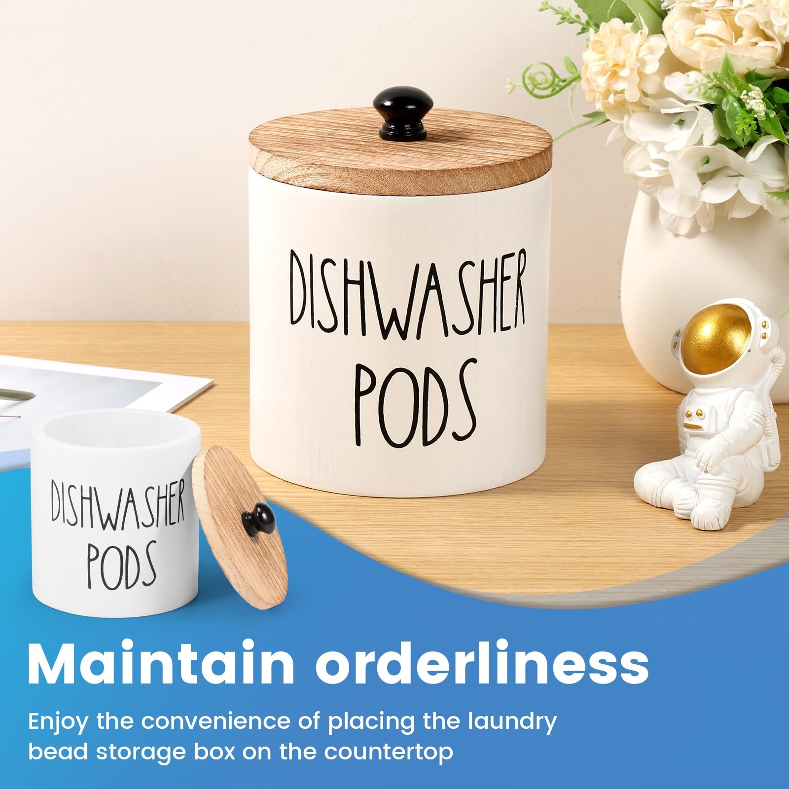Laundry Pods Containers, Wood Laundry Detergent Pods Container with Lid, Roun…