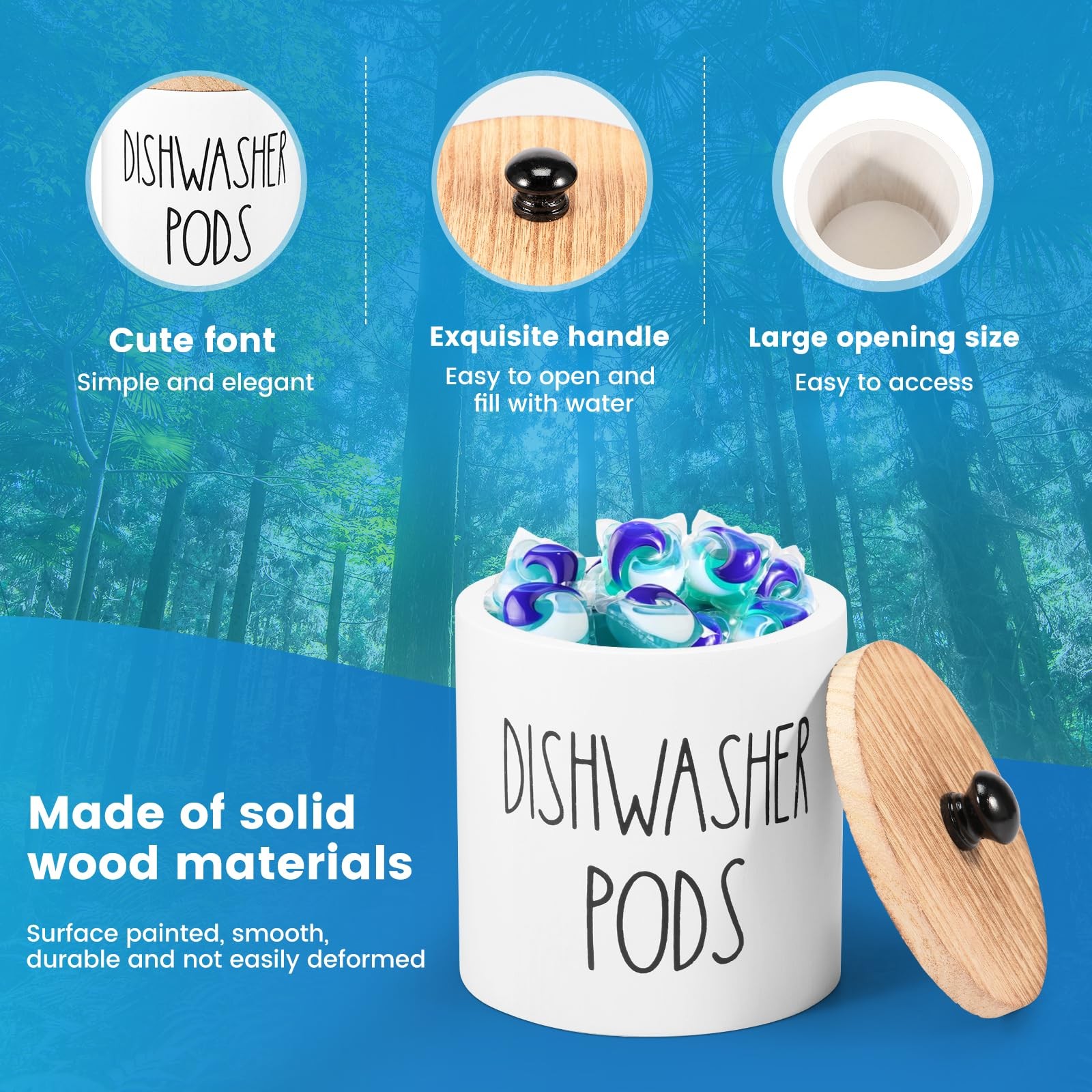Laundry Pods Containers, Wood Laundry Detergent Pods Container with Lid, Roun…