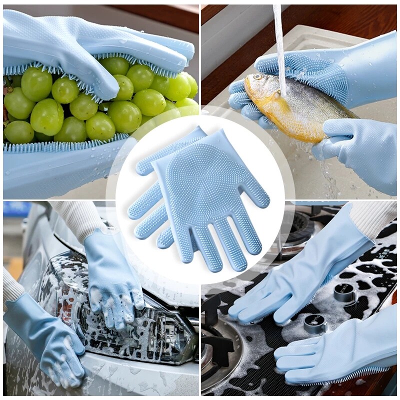 Reusable Silicone Heat Resistant Glove Brush for Cleaning Household Dish Washing
