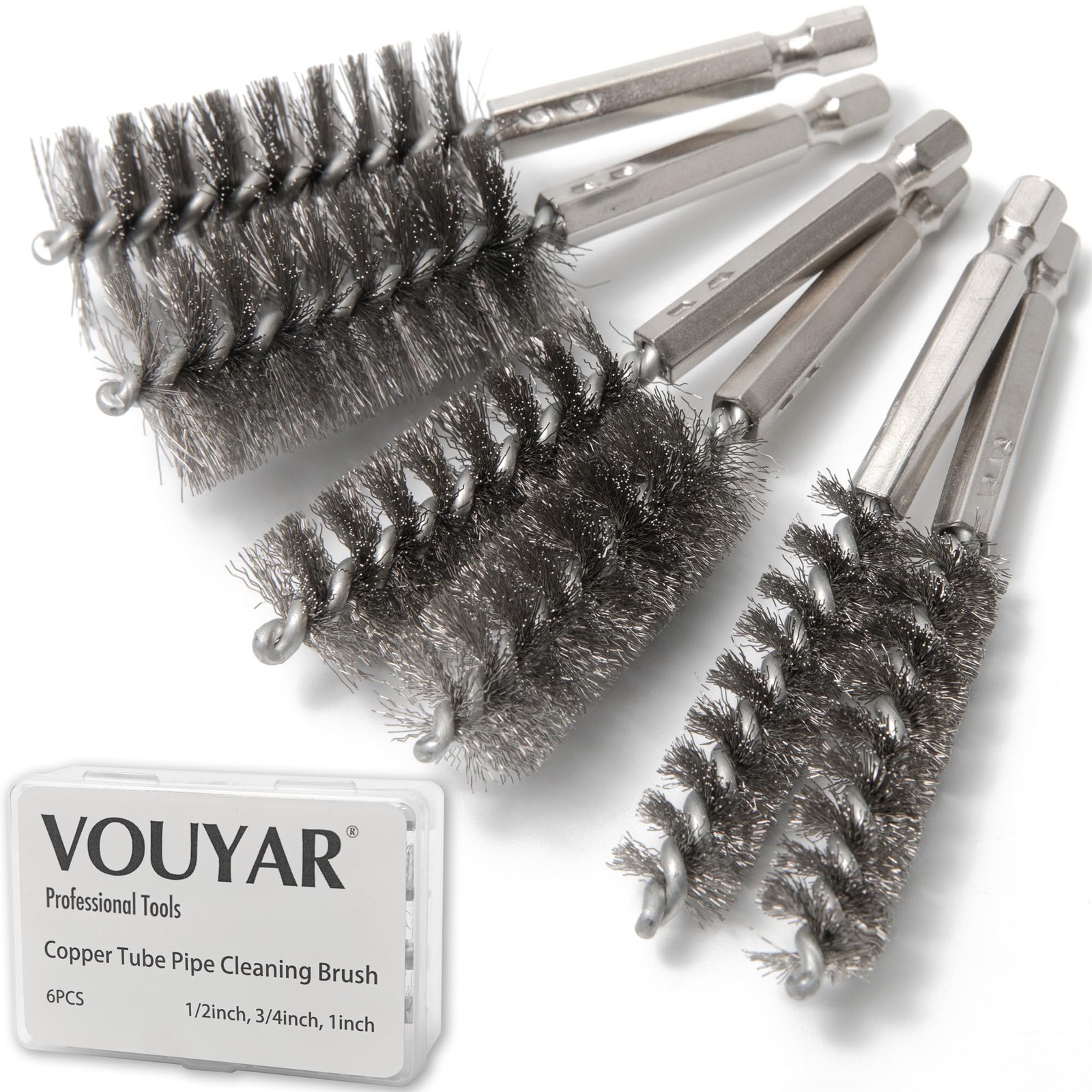 6pcs Copper Tube Pipe Cleaner, 1/2” 3/4” 1” Pipe Cleaning Brush Set, Stainles…