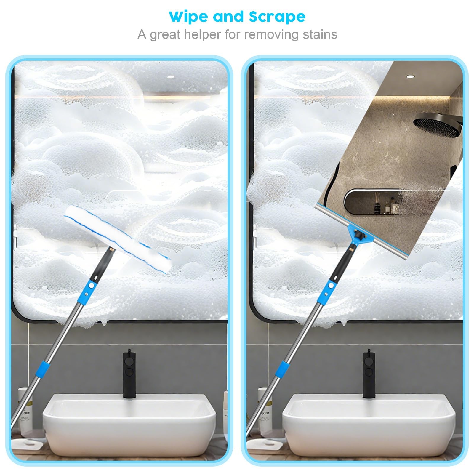 Window Squeegee，5 in 1 Bendable Head Window Squeegee for Home，61”Extension P…