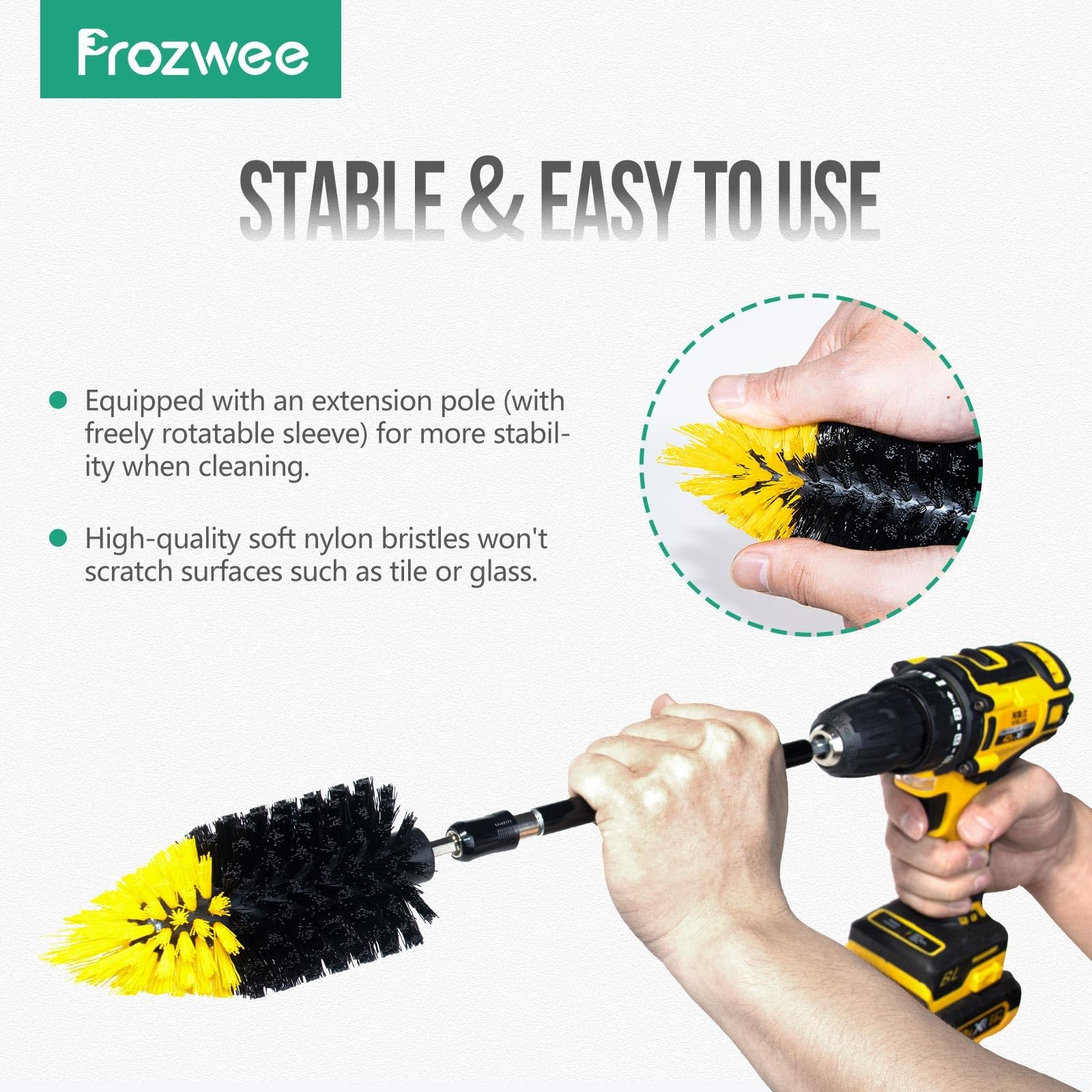 Tile Corner Drill Brush 2PACK Powerful Scrubber Grout Tiles Sinks Bathtub