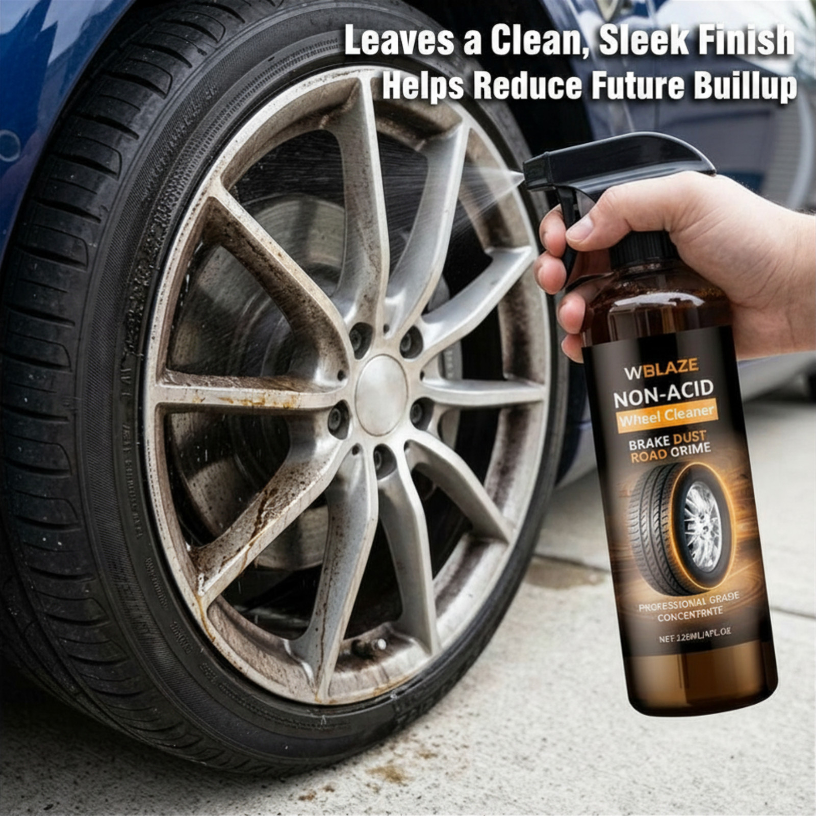 WheelBlaze Non-Acid Wheel Cleaner Spray – Brake Dust & Road Film Remover