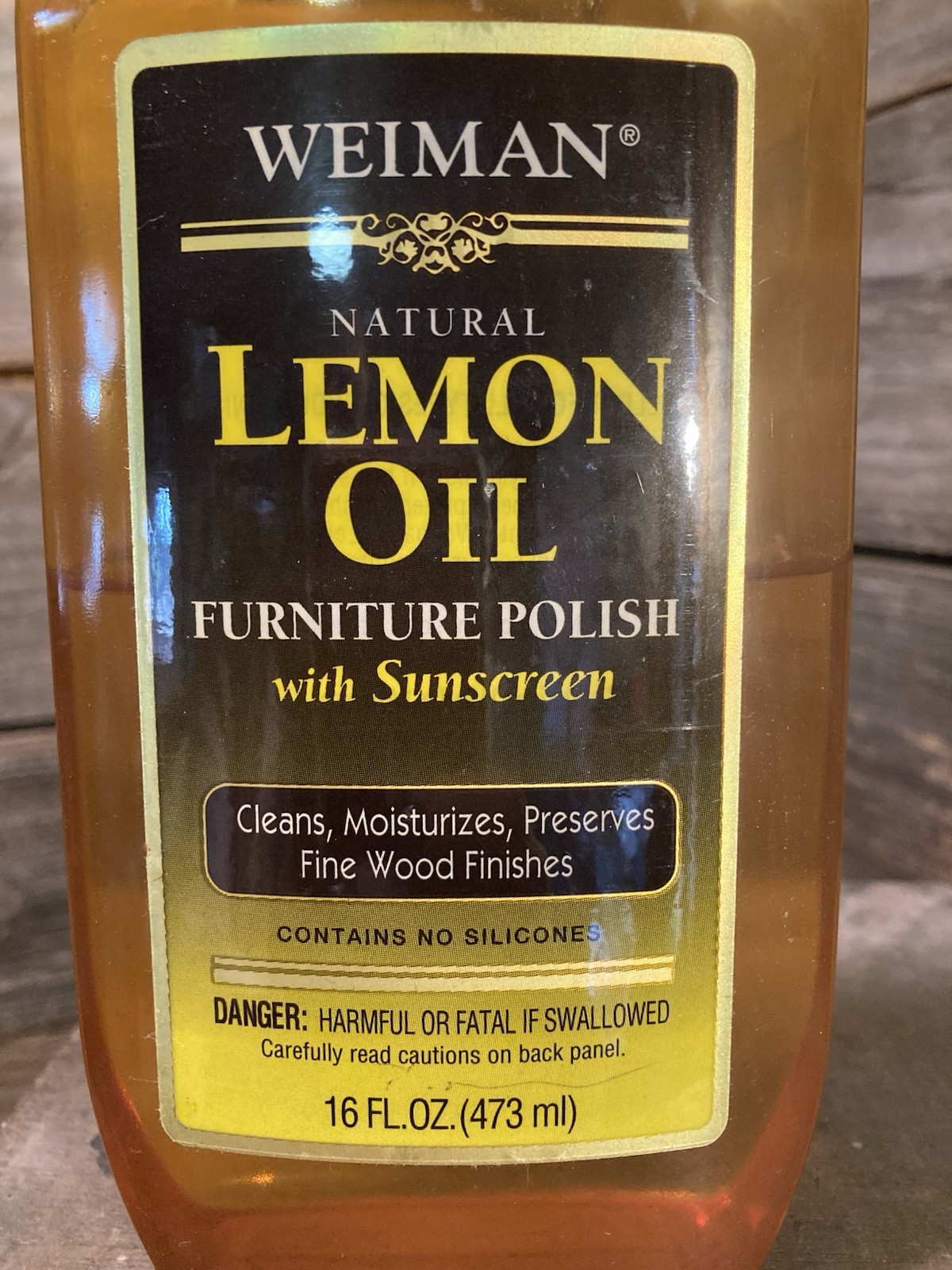 Weiman Lemon Oil Furniture Wood Polish with UV15 Sunscreen Bottle 50% Full