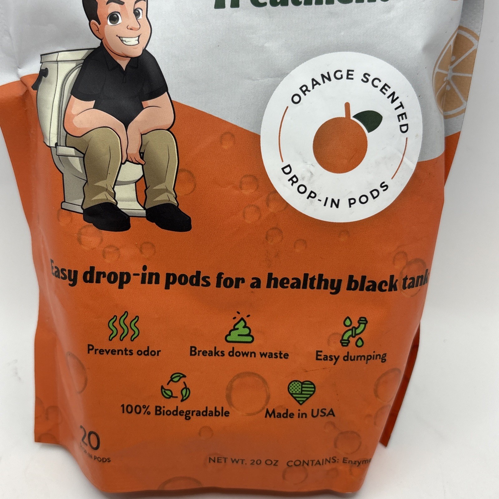 Liquified RV Natural Toilet Treatment Black Tank Drop-Ins 20 Pods Orange Scent