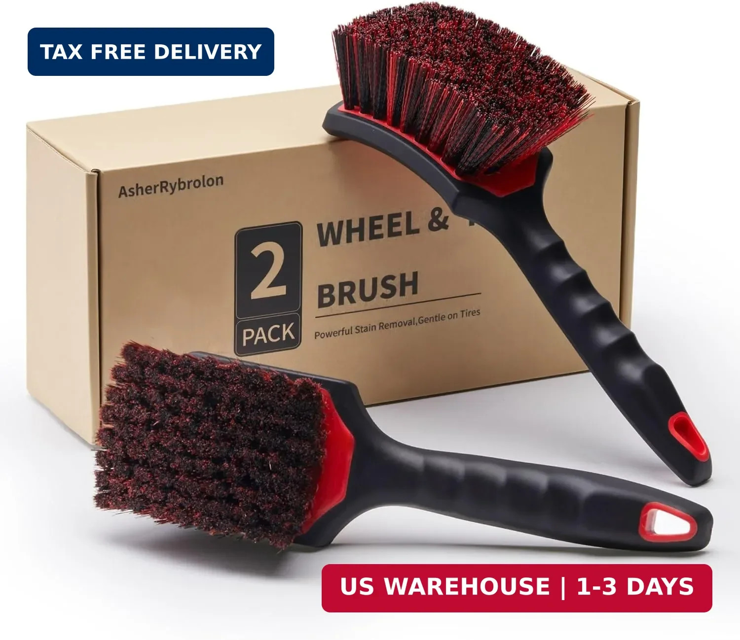 2 Pack Tire & Wheel Brush Set Stiff Soft Bristle Scratch Free Car Truck