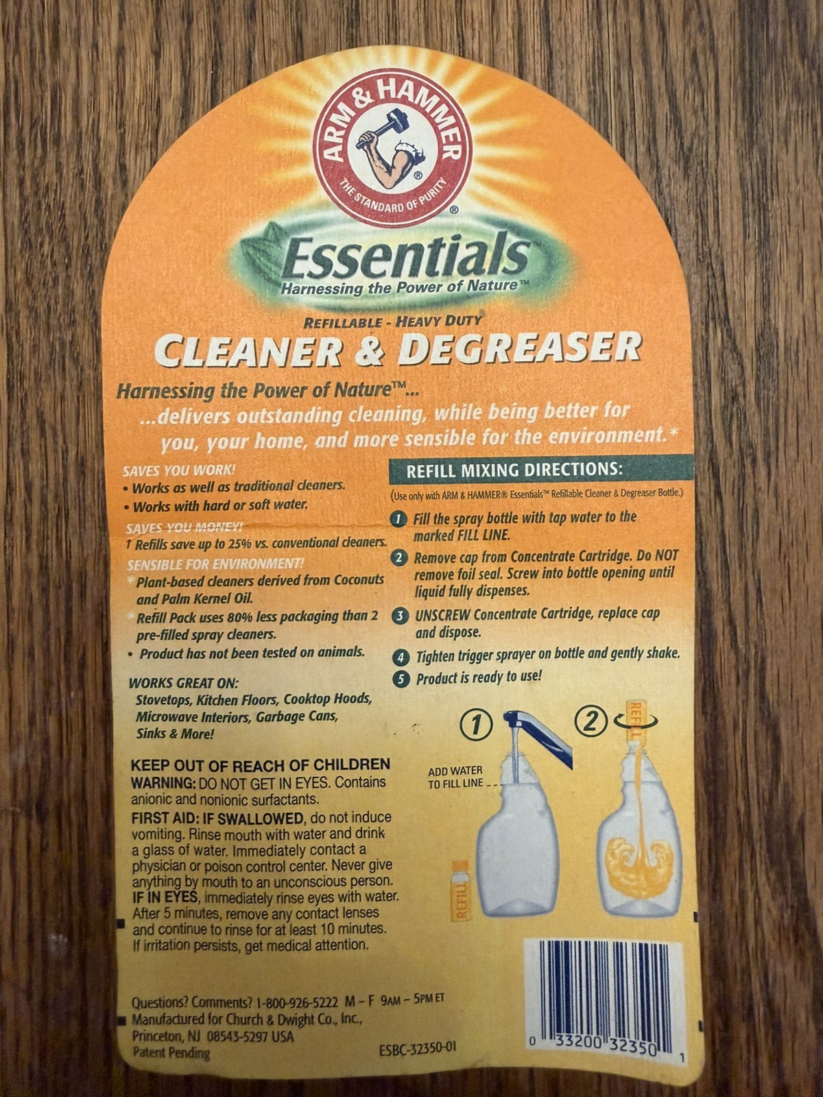 Arm & Hammer Essentials Refillable Cleaner & Degreaser Bottle + 5 Refills ~ NOS