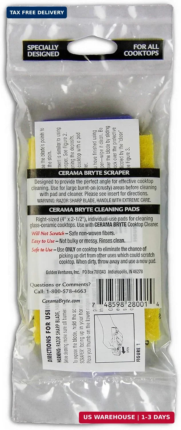 Cerama Bryte Cooktop Scraper & Pad Kit for Glass-Ceramic Surfaces