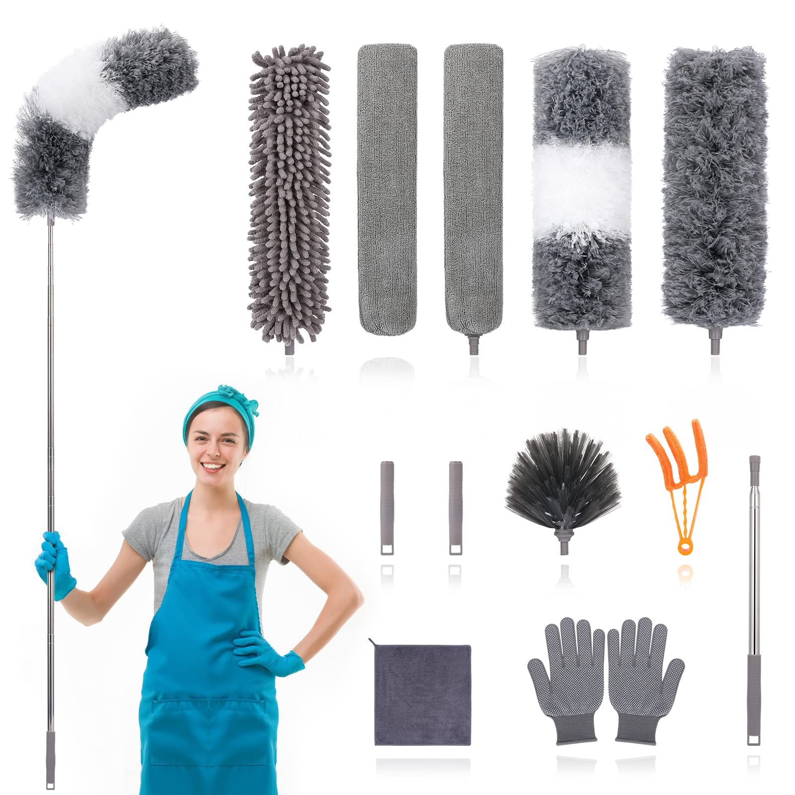 12pcs Microfiber Dusters, Duster with Extension Pole(Stainless Steel) 30 to 1…