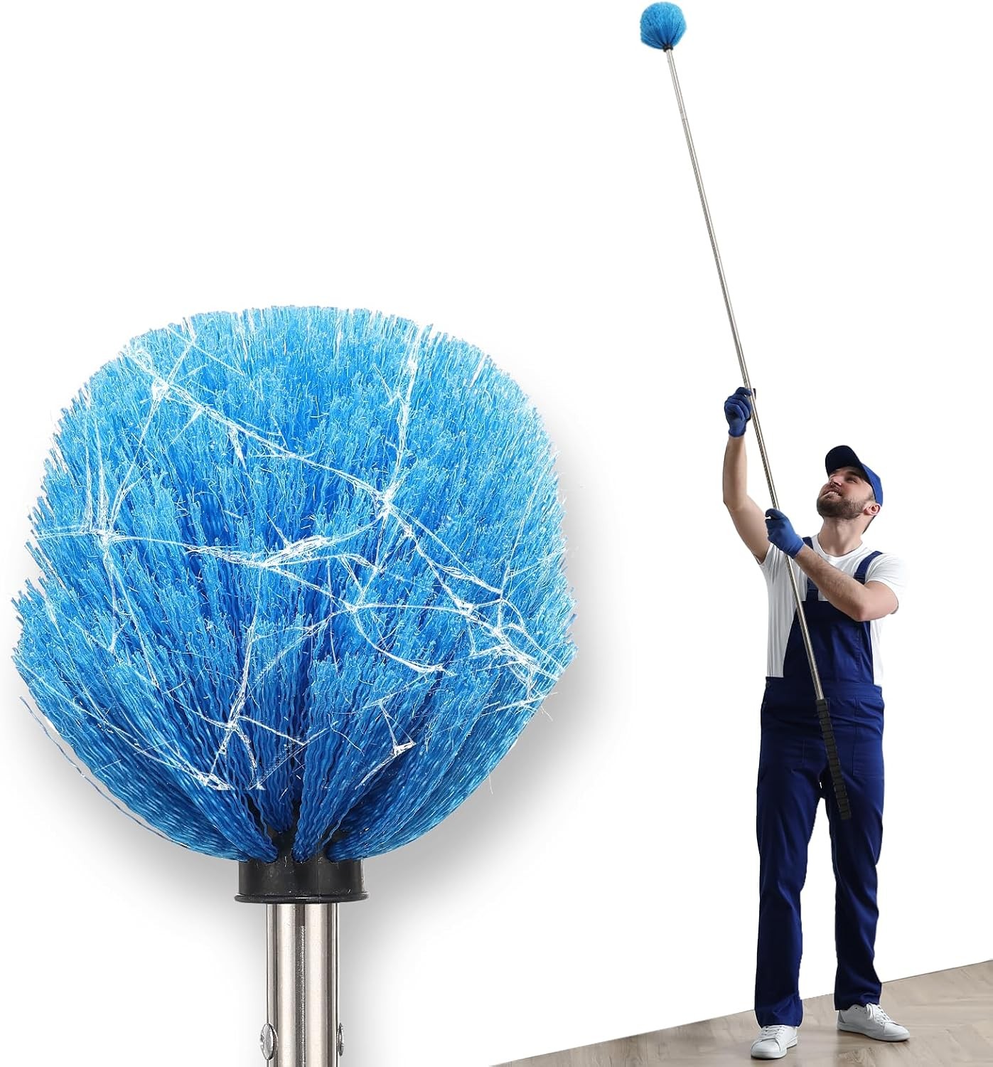Lightweight Cobweb Duster with Extension Pole – 8FT Long Reach Brush Kit
