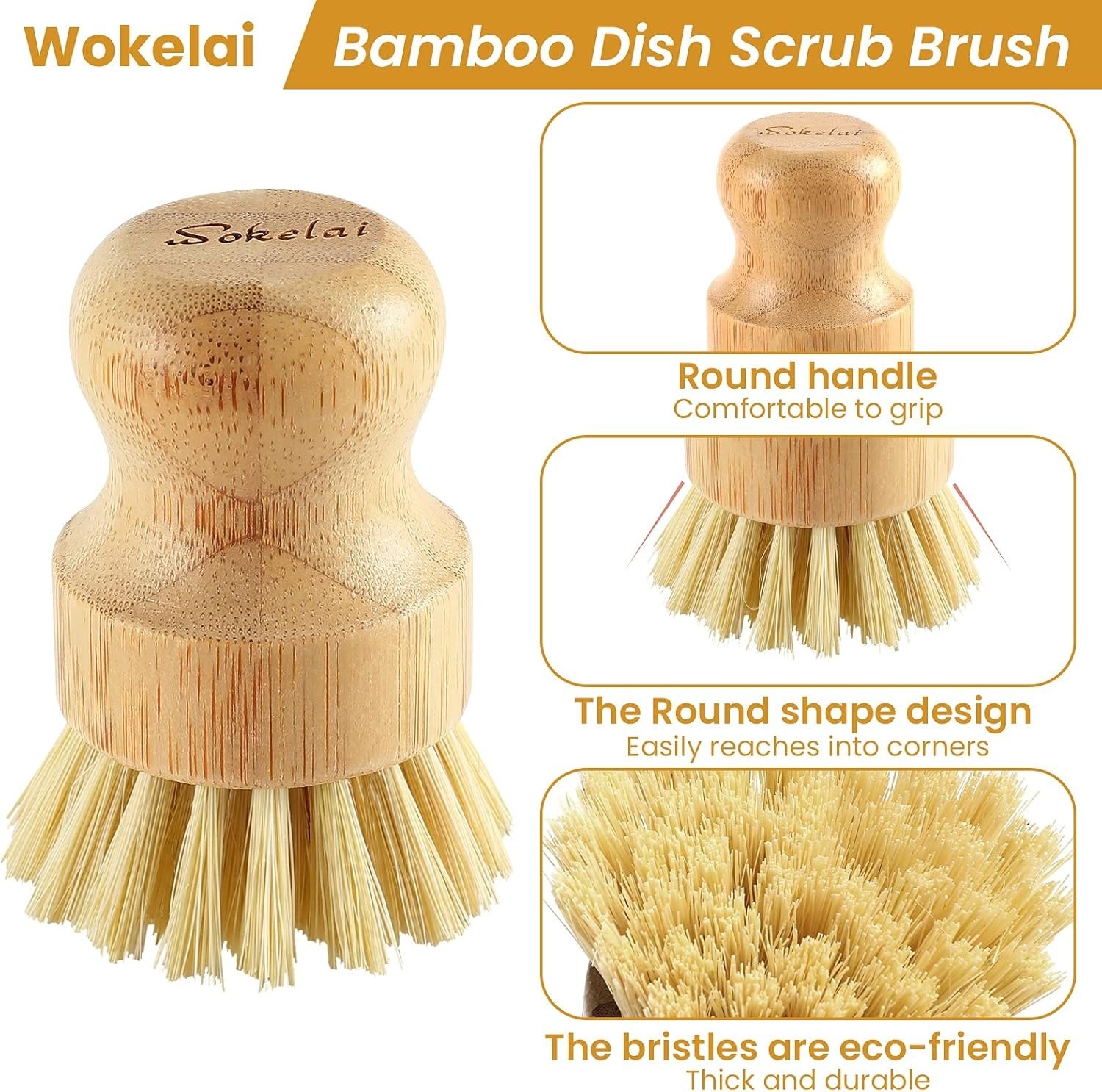 Bamboo Dish Scrub Brushes Set for Kitchen – Wooden Cleaning Scrubbers Brushes