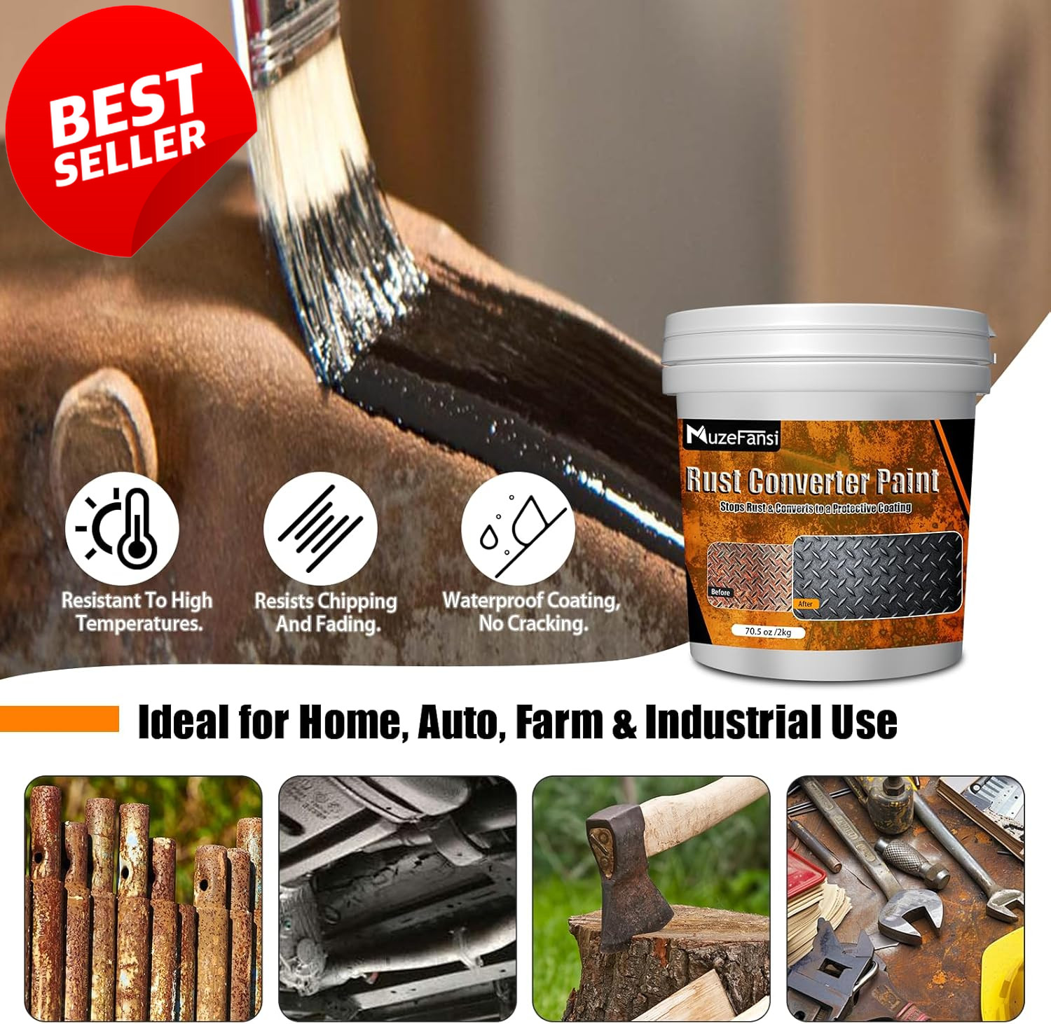 2-in-1 Rust Converter Metal Primer 70.5oz Black Auto Marine Heat Resistant – US