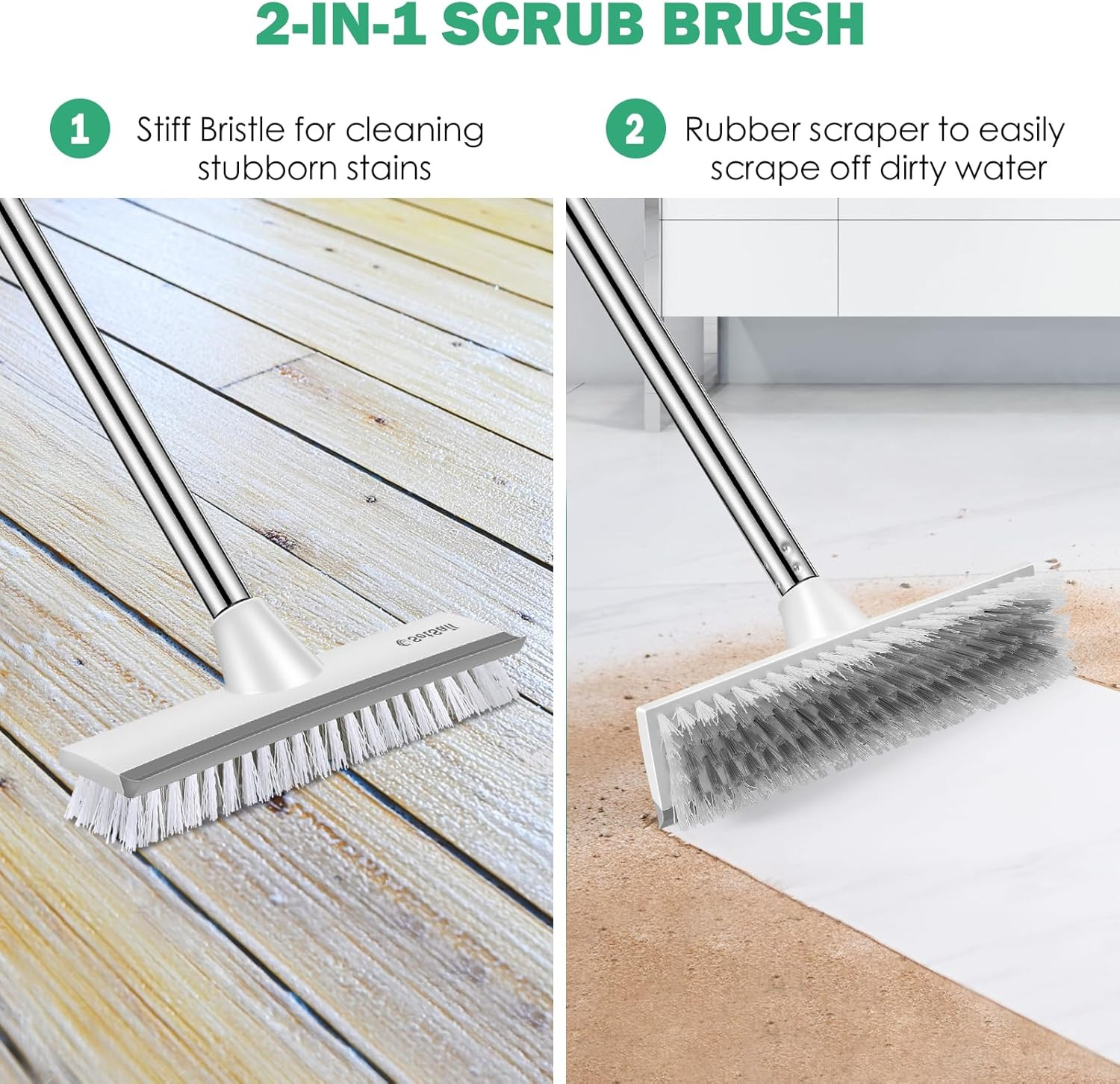 2 In 1 Floor Scrub Brush With Scraper Adjustable Handle Heavy Duty Cleaning