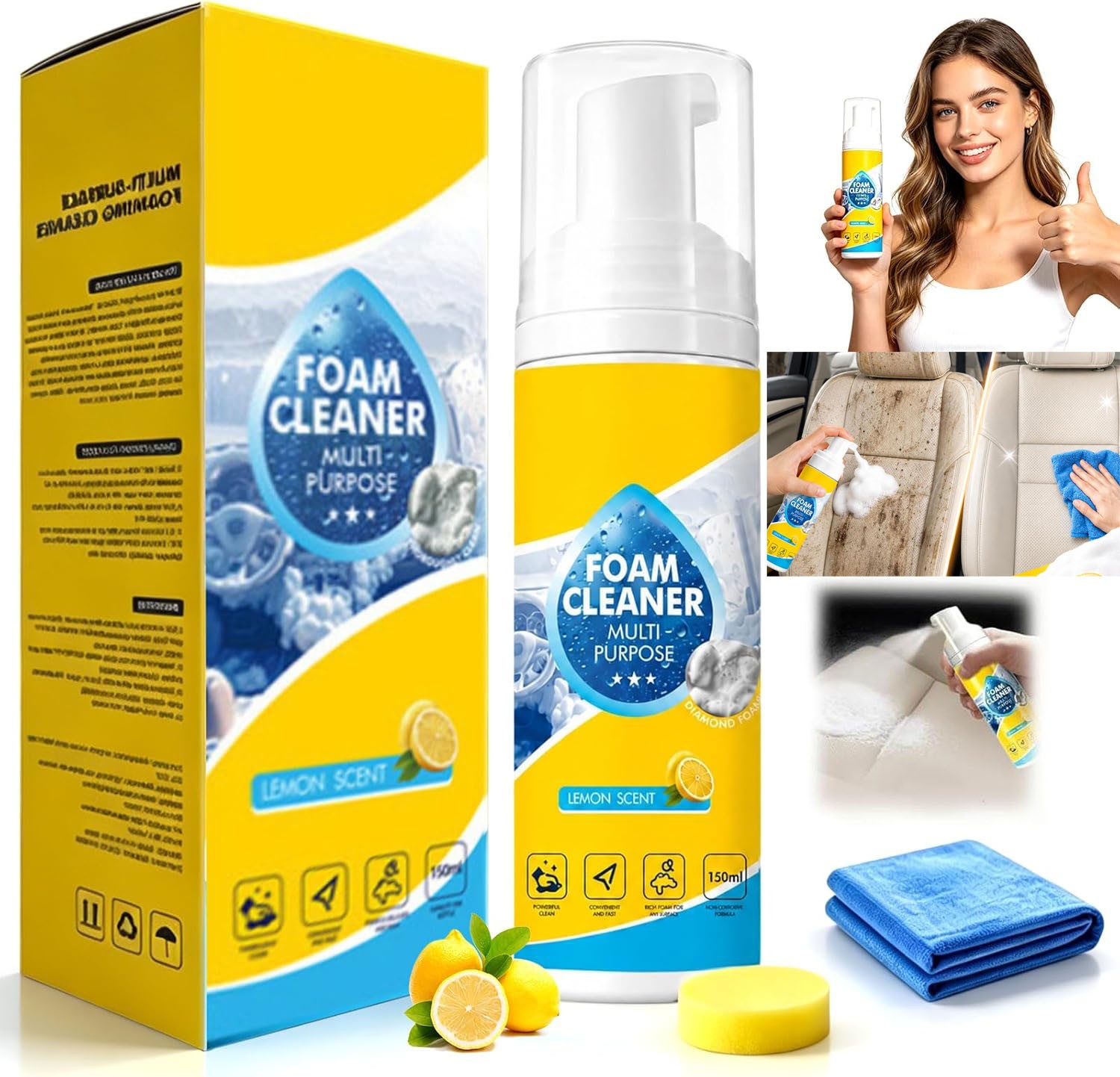 150ml 4-in-1 Multi-Enzyme Foam Cleaner,All-Purpose Spray 5oz with Sponge & Towel
