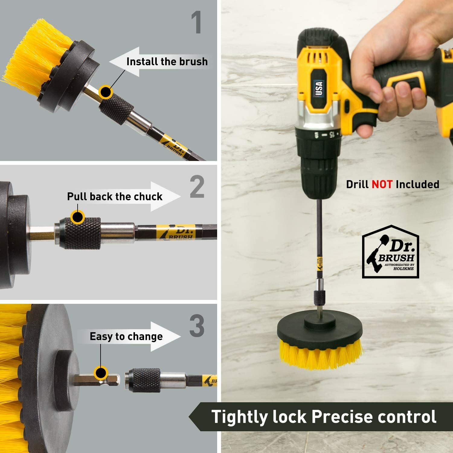 Drill Scrub Brushe Cleaning Extended Long Attachment Set 4 Pack Power Scrubber