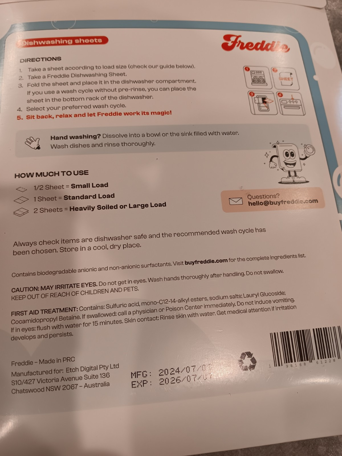 Freddie Dishwashing Sheets- Lot Of 2 Packs- Total 60 Sheets/ 120 Cycles