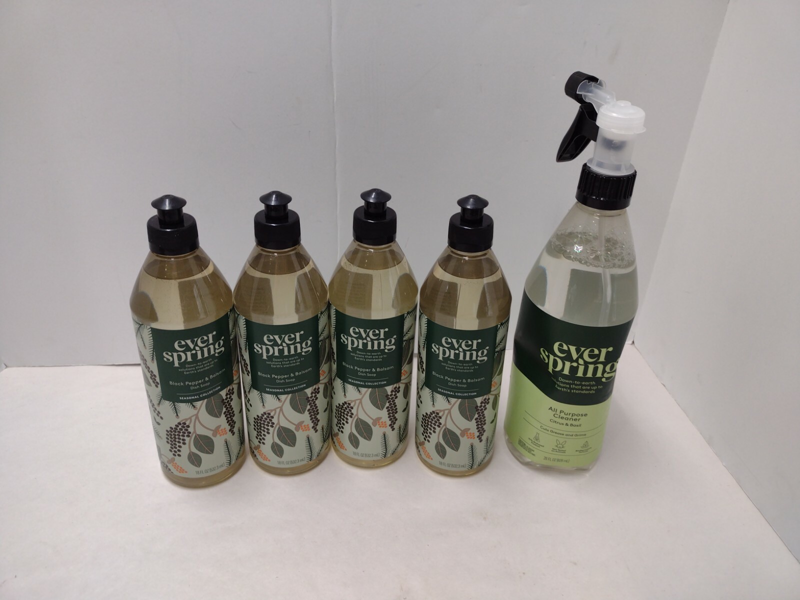 Lot of 4 Everspring Black Pepper & Balsam Liquid Dish Soap + Bonus