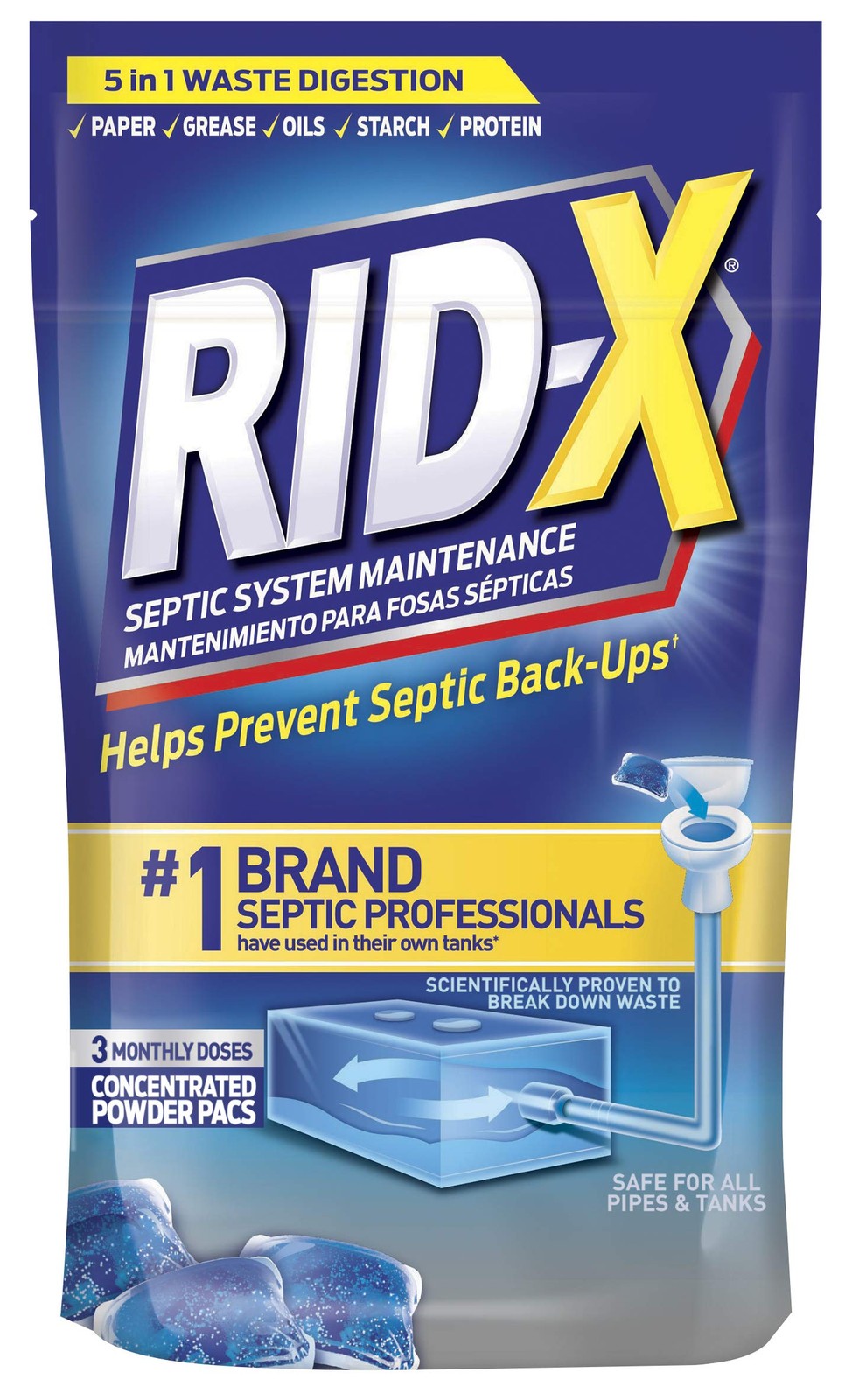 Rid-X Septic Tank Treatment Enzymes, 3 Month Supply Septi-Pacs, 3.2oz