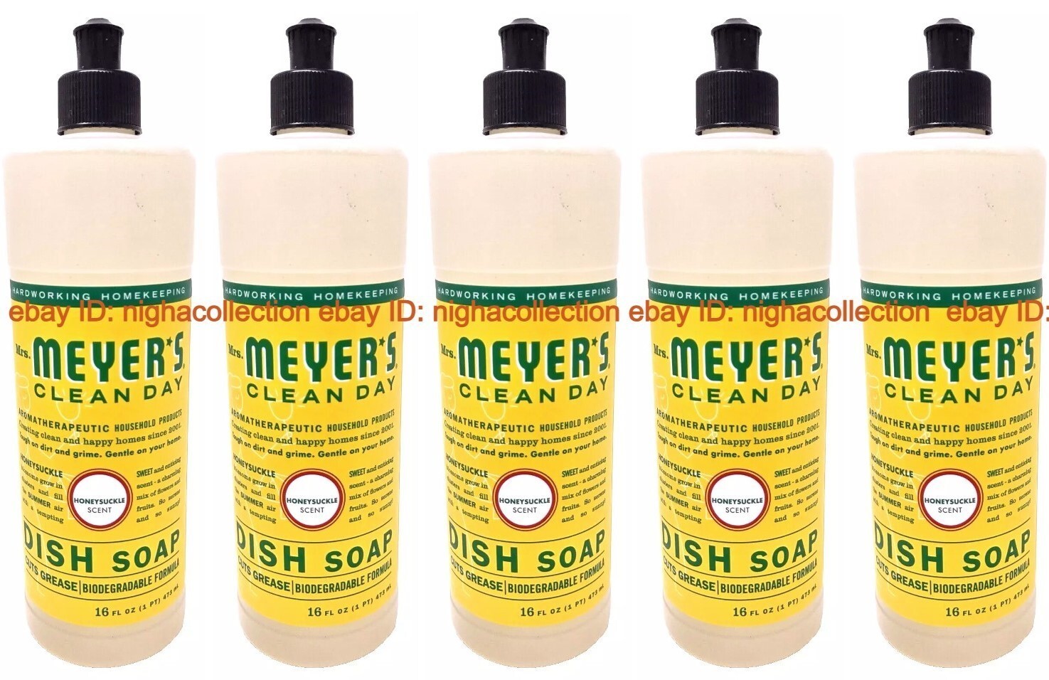 ( 5 ) Mrs. Meyer’s Clean Day Liquid Dishwashing Soap 16 oz Each Honeysuckle NEW