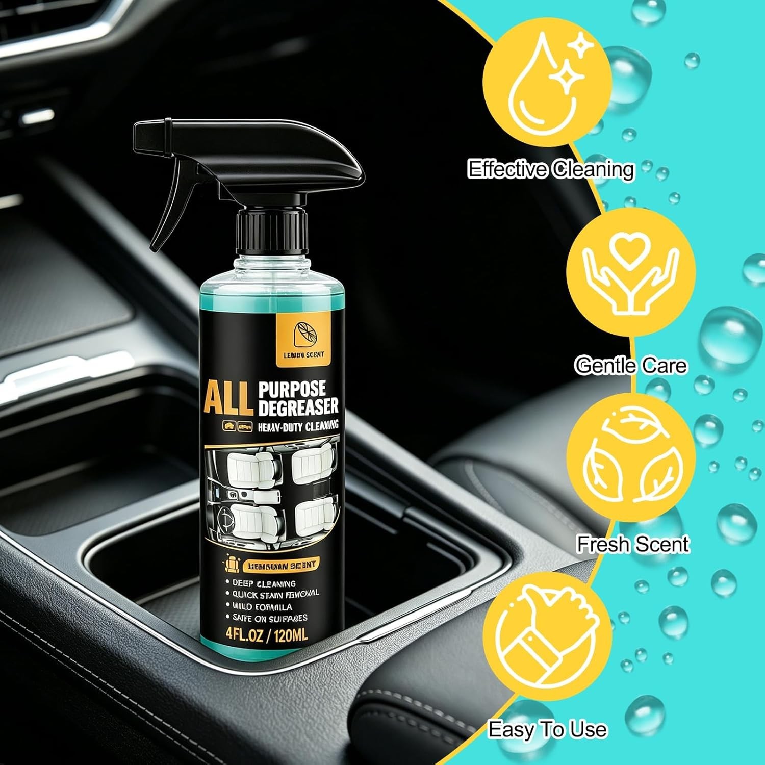 2Pcs All Purpose Degreaser for Car and House,Lemon Scent,Heavy-Duty Cleaning Spr