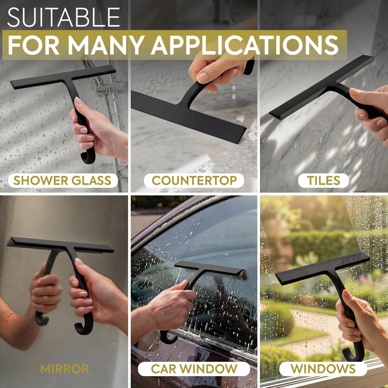 10 Inch Shower Squeegee for Glass Doors – Streak-Free Silicone Blade, No-Squeak,