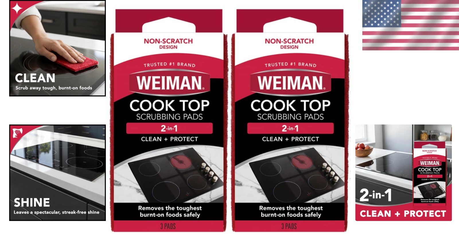 Weiman Cook Top Scrubbing Pads 3 Count – Effortless Stain Removal for Porcelain