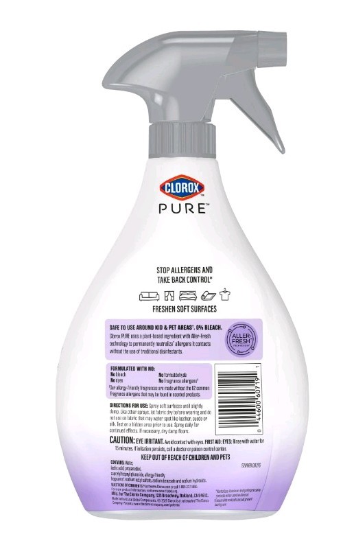 Clorox PURE Allergen Neutralizer Fabric and Carpet Spray, Nighttime Calm, 26 Oz.