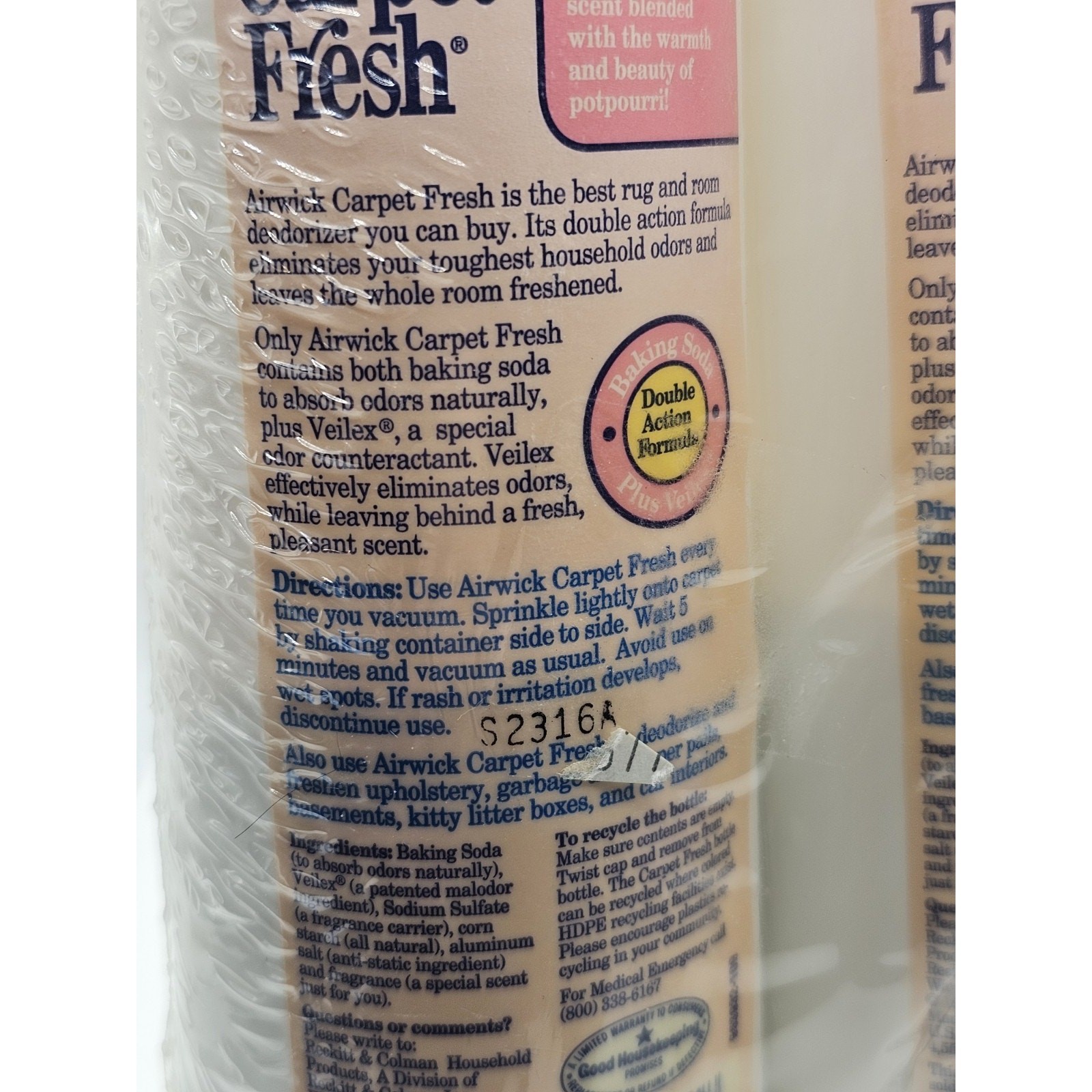 2 Pack Vintage 1994 Airwick Carpet Fresh Deodorizer Potpourri Sachet Sealed 26oz