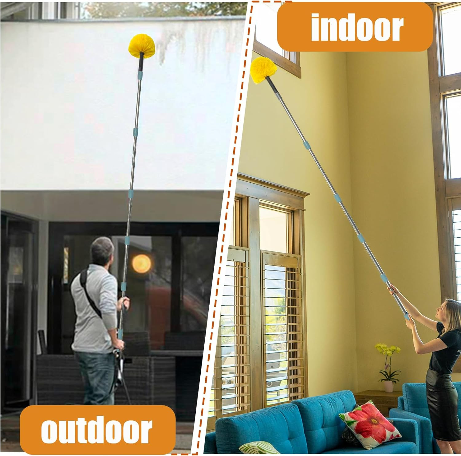 Spider Web Brush with Pole – 4Ft Cobweb Duster with Extension Pole & 2