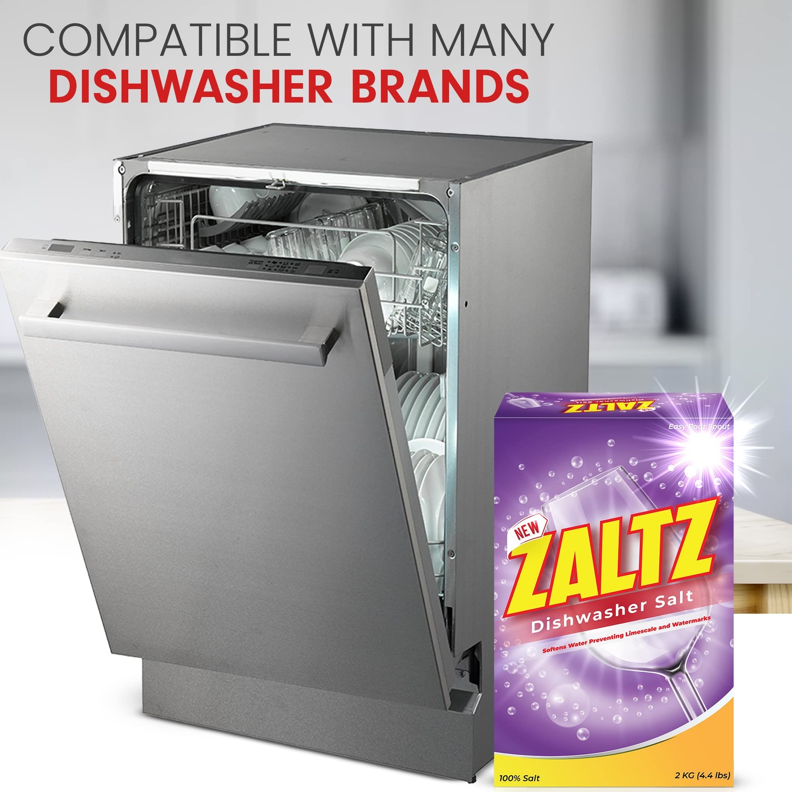Zaltz Dishwasher Salt – Dishwasher Rinse Aid, Water Softener, Dishwasher Clea…