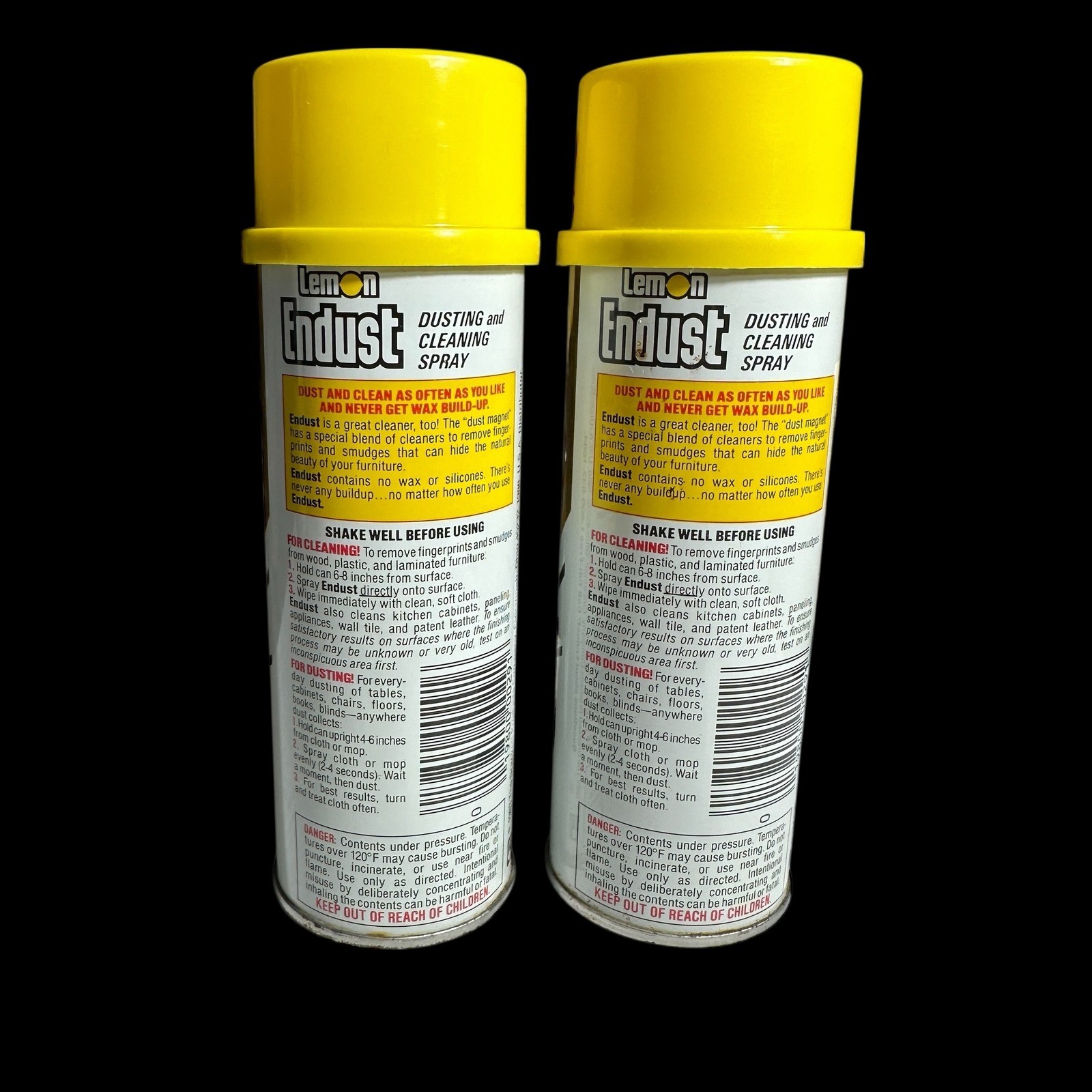 2 Lemon Endust Dusting and Cleaning Spray Cans 6oz Vintage 1983 Rare
