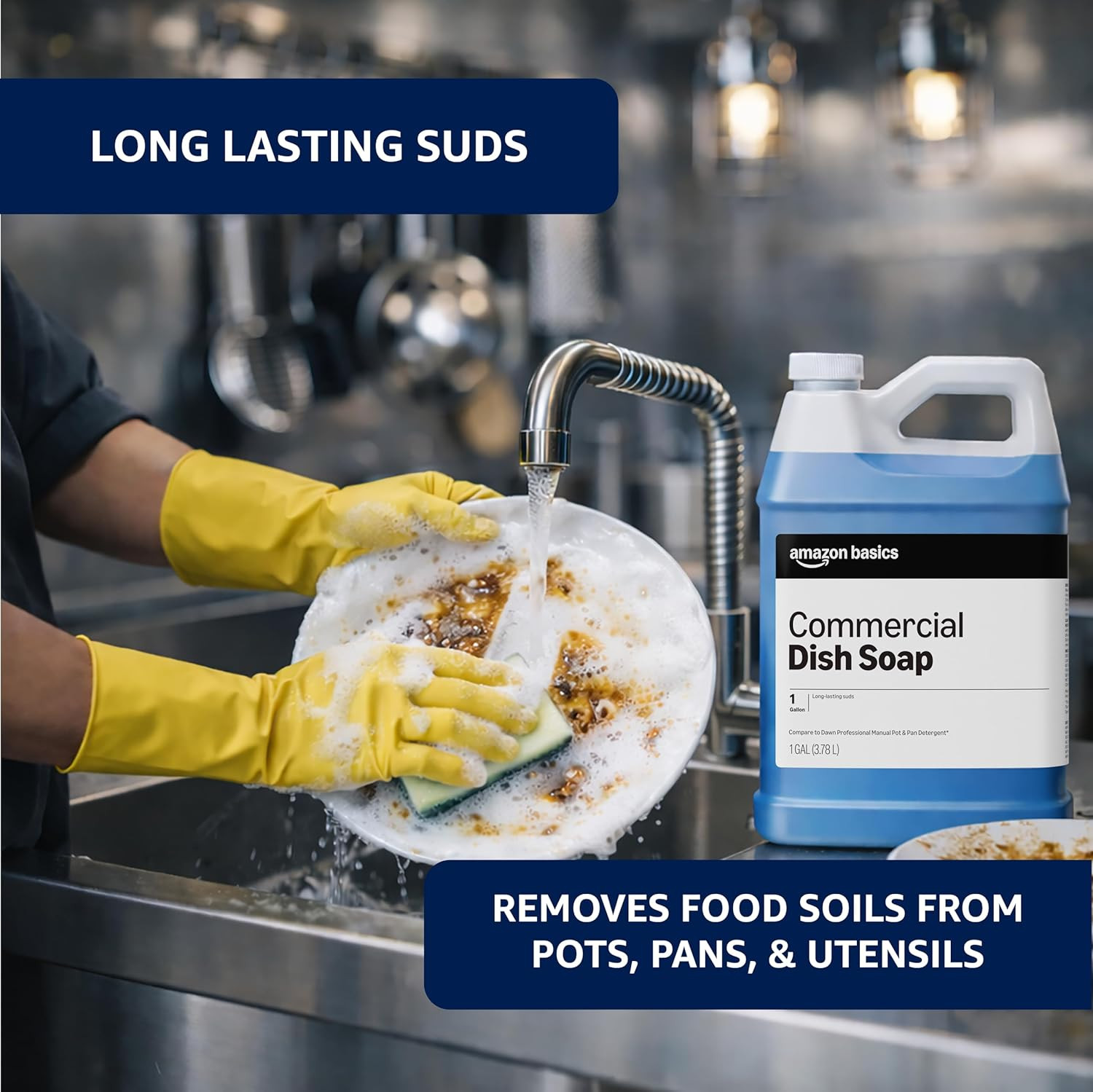 Commercial Liquid Dish Soap, Long-Lasting Suds, Concentrated Formula, 1 Gallon,