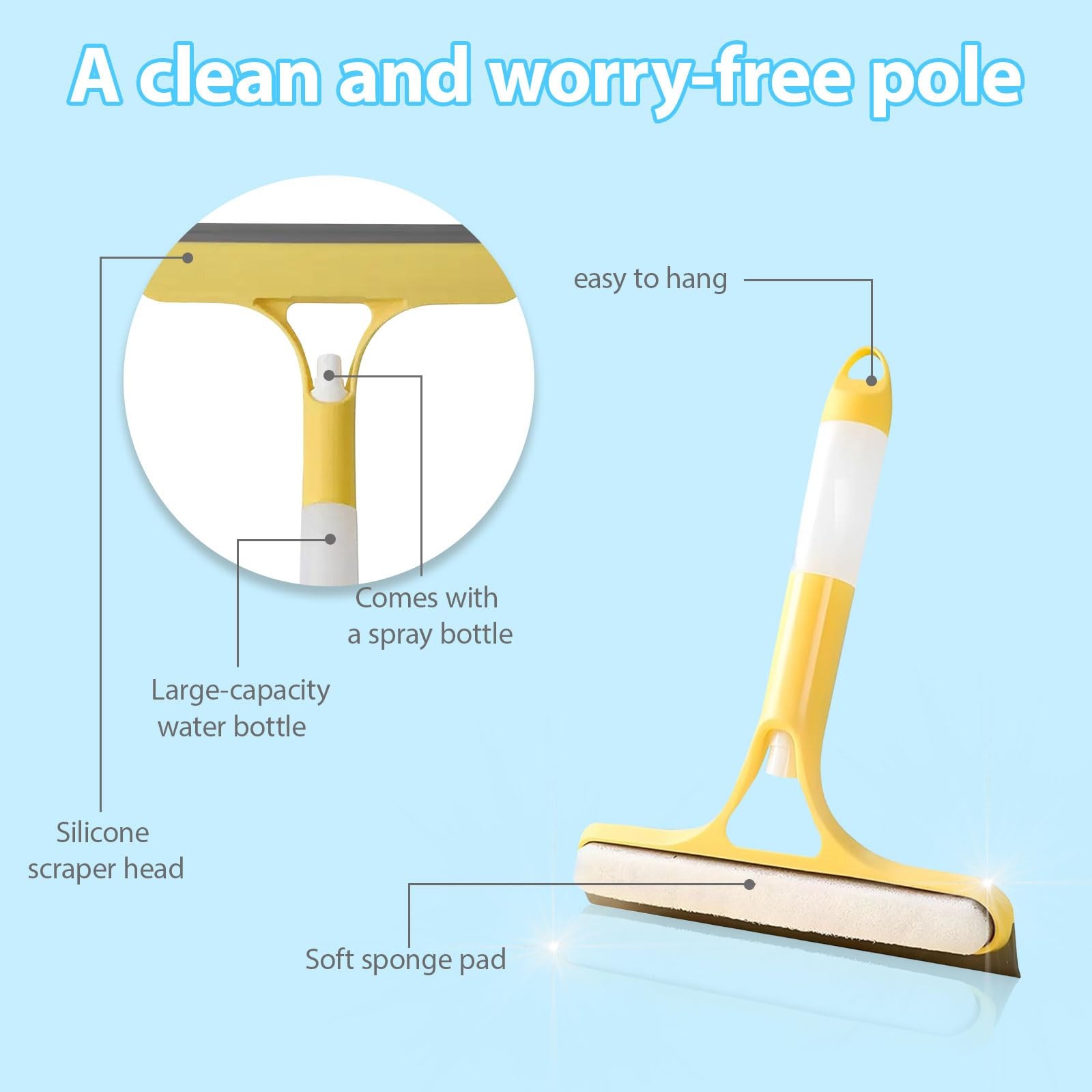 3 in 1 Window Cleaning Scraper Shower Squeegee for Glass Doors Mirror with Sp…