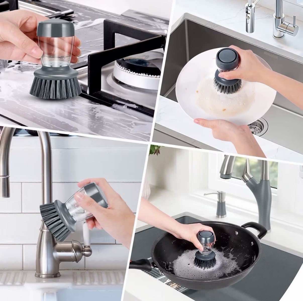 2 Piece Kitchen Brush with Bracket for Cleaning Pot,Soap Palm Brush Storage Set
