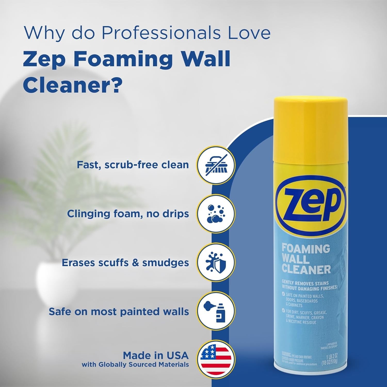 Zep Foaming Wall Cleaner 18 oz Multi Surface Stain Remover Spray Clear