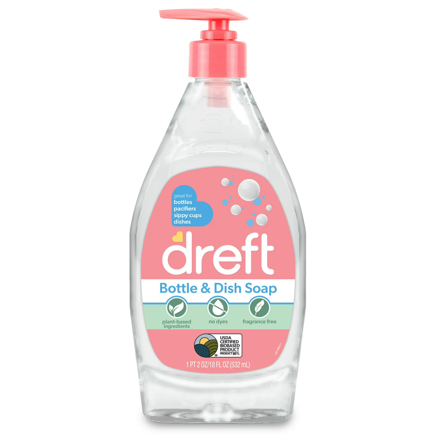 ( 2 Pack ) Dreft Baby Bottle Dish Soap, Fragrance-Free Liquid Detergent, 18oz