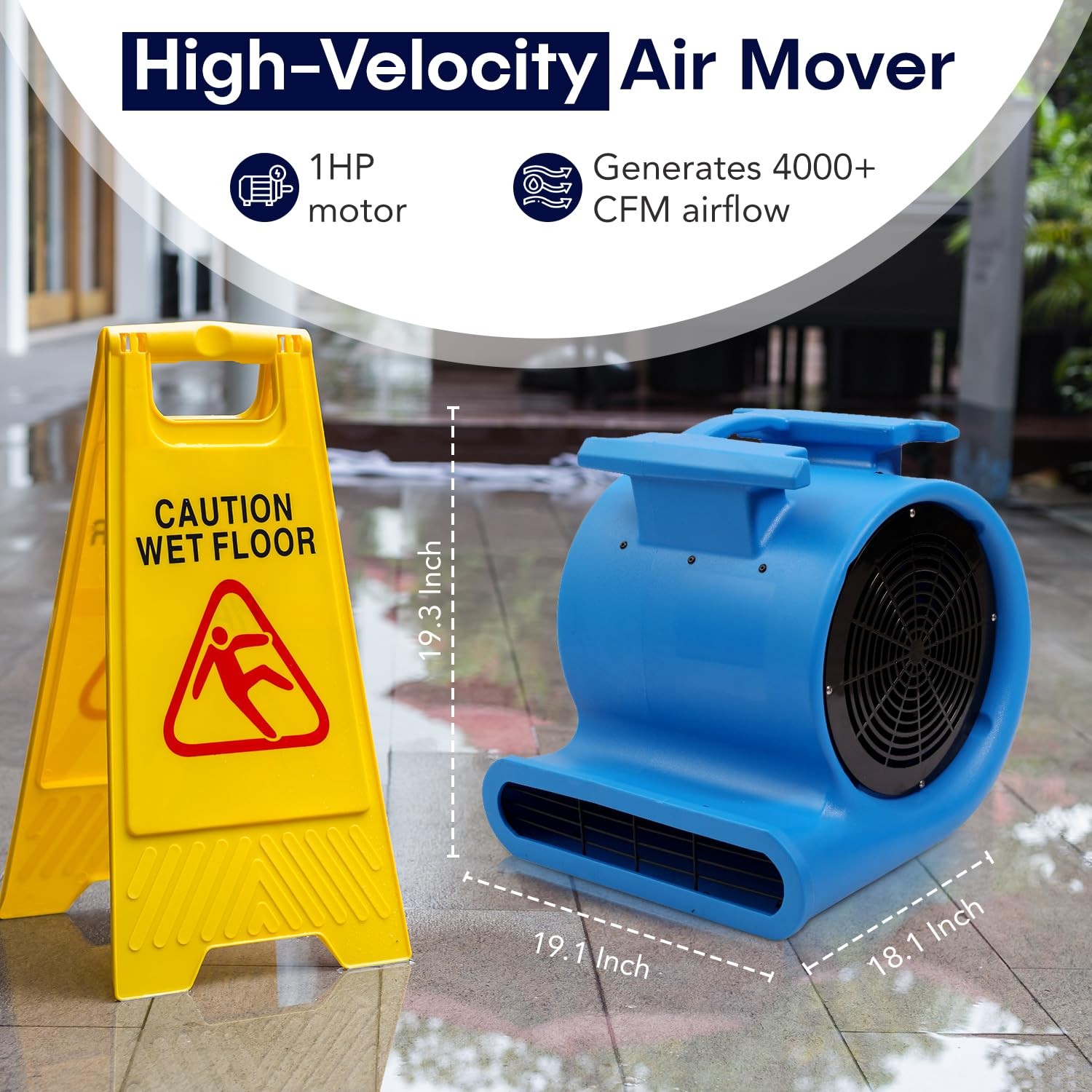 MOUNTO 3-Speed Air Mover 1HP 4000+ CFM Monster Floor Blower Carpet