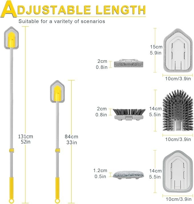 Baseboard Cleaner Tool with Long Handle 3 Reusable Cleaning Brush Pads, 52’’ …