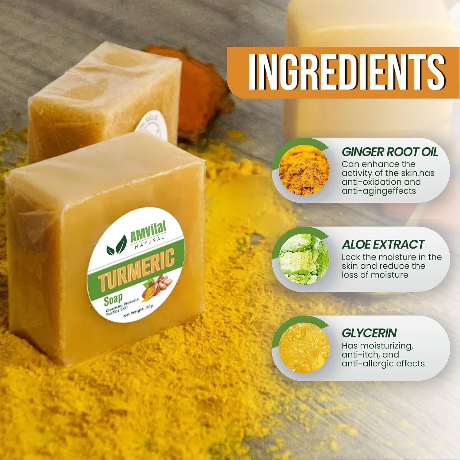 Turmeric Soap Bar for Face & Body-Acne, Dark Spots, Smooth Skin, Natural