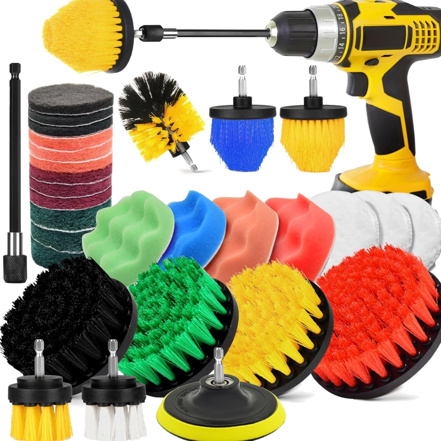 30Pcs Drill Brush Attachment Set,Drill Scrubber Brush Kit Include Scrub Pads