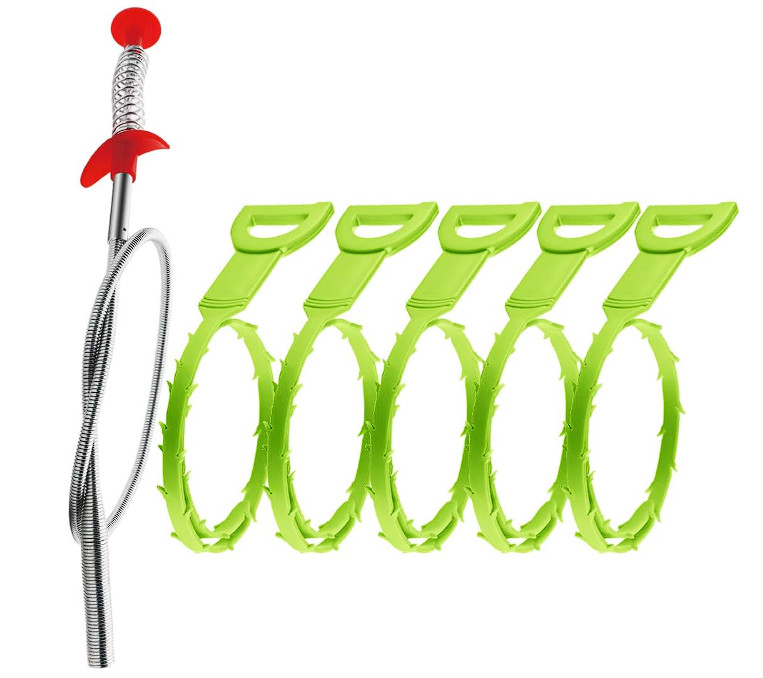 Omont Drain Cleaner Tool 6 Pack Hair Clog Remover 24 Inch Sink Cleaning Green